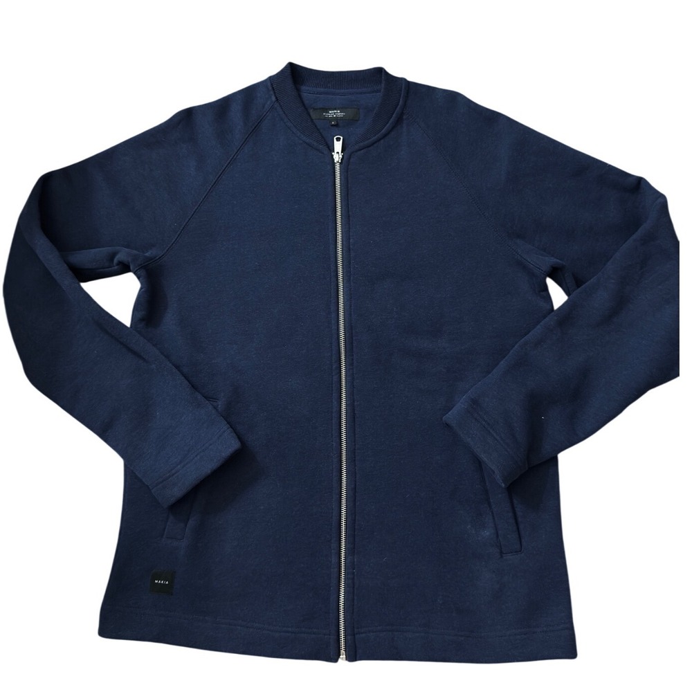 Makia Clothing Company Mens Navy Blue Full Zip Cotton Bomber Jacket‎ Size L EE14